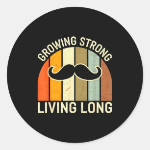 Vintage Growing Strong Living Long - Retro Moustac Classic Round Sticker