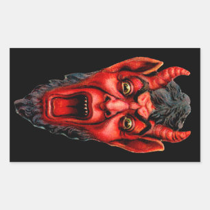 Vintage Growling Krampus Rectangular Sticker