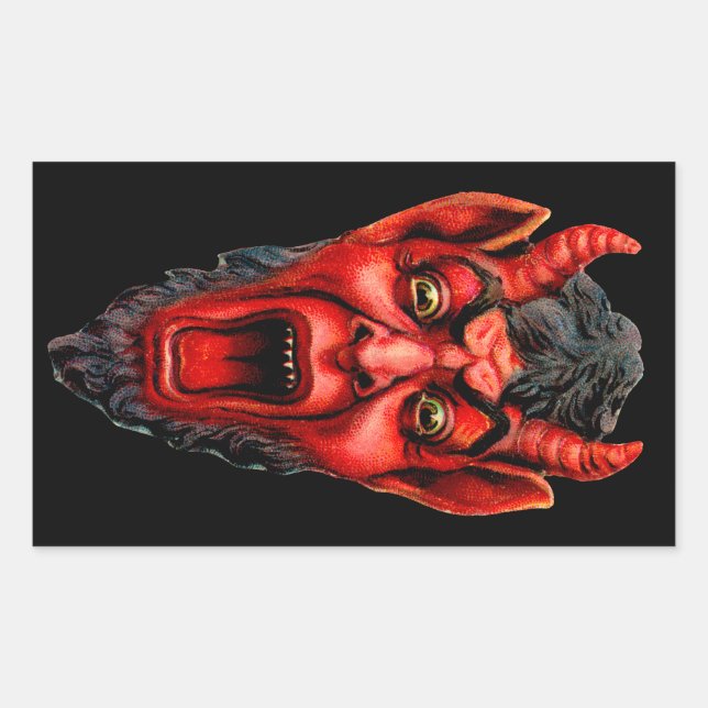 Vintage Growling Krampus Rectangular Sticker (Front)