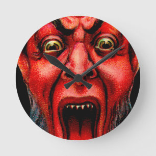 Vintage Growling Krampus Round Clock