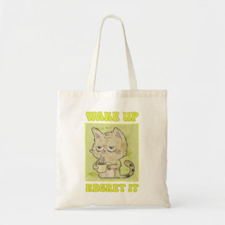 Vintage Grumpy Cat Illustration Wake Up Regret It Tote Bag