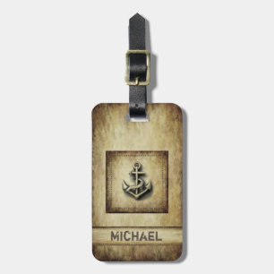 Vintage grundge cool nautical anchor luggage tag