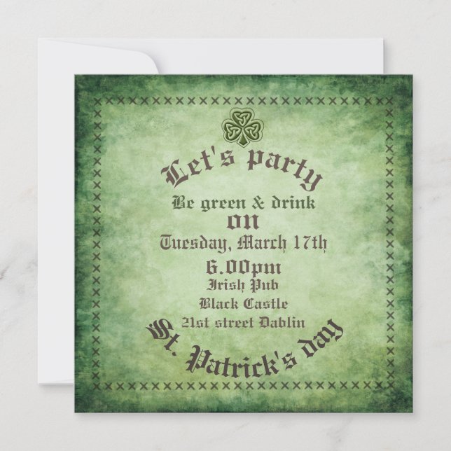 Vintage grundge Irish shamrock Saint Patrick's Invitation (Front)