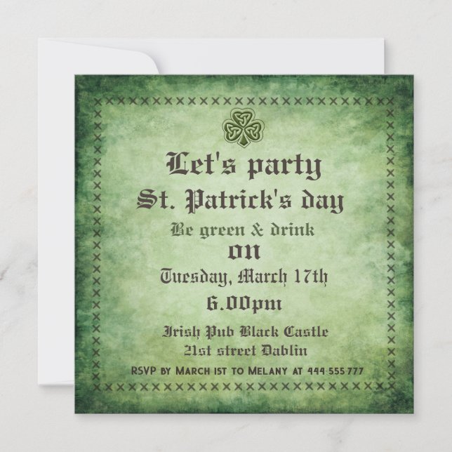 Vintage grundge Irish shamrock Saint Patrick's Invitation (Front)