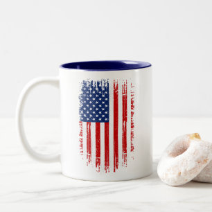 Vintage Grunge American Flag Two-Tone Coffee Mug