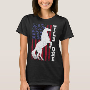 Vintage Grunge American USA Flag Wild One Mustang T-Shirt