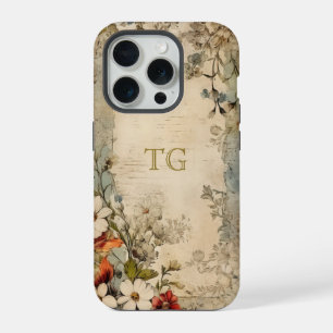 Vintage Grunge Artisan Botanical Monogram iPhone 15 Pro Case