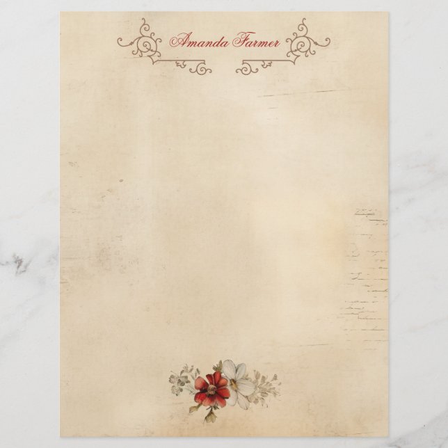 Vintage Grunge Artisan Parchment  Custom Letterhead (Front)
