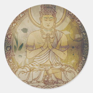 Vintage Grunge Buddha Classic Round Sticker