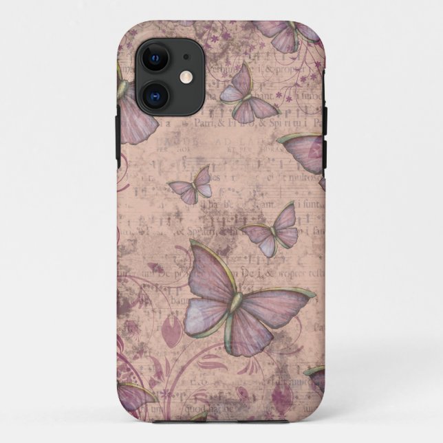 Vintage Grunge Butterflies iPhone Case (Back)