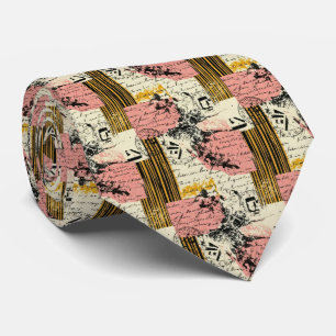 Vintage Grunge Collage Magenta Mustard Black Cream Tie