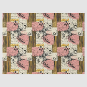 Vintage Grunge Collage Magenta Mustard Black Cream Tissue Paper