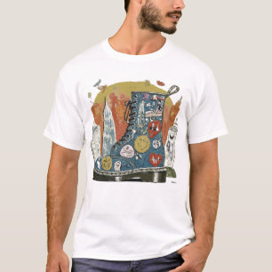 Vintage Grunge Combat Boot Sticker Graphic White T-Shirt