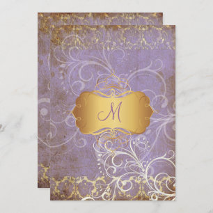 Vintage grunge damask/monogram Wedding Invitations