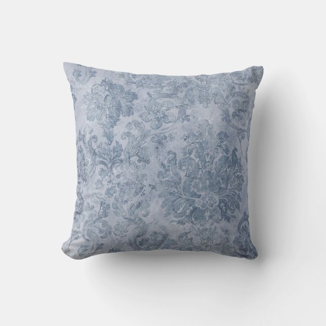 Vintage grunge grey blue white damask chic cushion (Front)