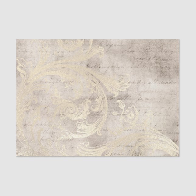 Vintage Grunge Ivory Damask Tissue Paper (Front)