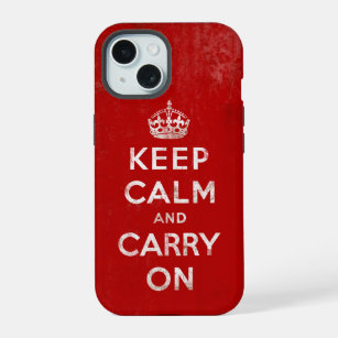 Vintage Grunge Keep Calm and Carry On Red iPhone 15 Case
