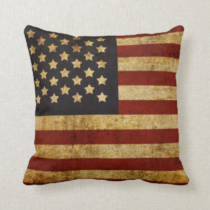 Vintage Grunge Patriotic USA American Flag Cushion