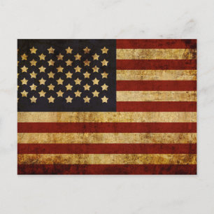 Vintage Grunge Patriotic USA American Flag Postcard