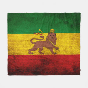 Vintage Grunge Rastafarian Flag Fleece Blanket