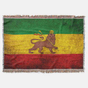 Vintage Grunge Rastafarian Flag Throw Blanket
