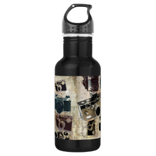 Vintage Grunge Retro Cameras Pattern 532 Ml Water Bottle