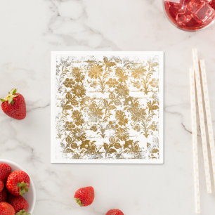 Vintage Grunge Script Gold Damask Pattern  Napkin