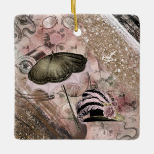 Vintage Grunge Steampunk Glam Victorian Hat Ceramic Ornament