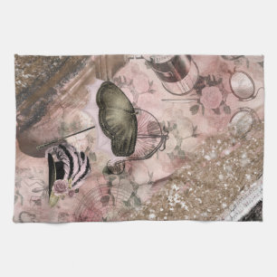Vintage Grunge Steampunk Glam Victorian Hat Tea Towel