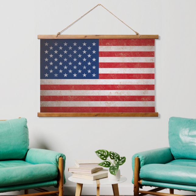 Vintage Grunge Style American Flag USA Hanging Tapestry (Living Room)