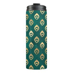 Vintage Grunge Teal and Gold Peacock Thermal Tumbler