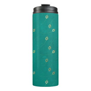 Vintage Grunge Teal and Gold Peacock Thermal Tumbler