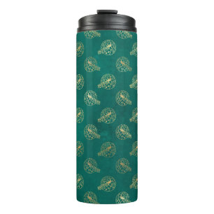 Vintage Grunge Teal and Gold Peacock Thermal Tumbler