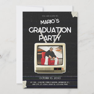 Vintage grunge tv photo graduation invitation