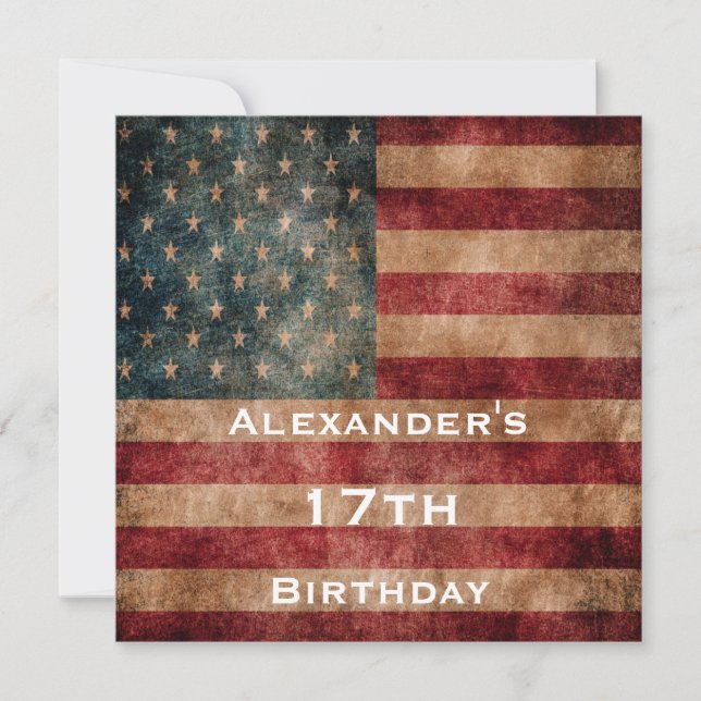 Vintage Grunge USA Stars & Stripes 17th Birthday Invitation (Front)