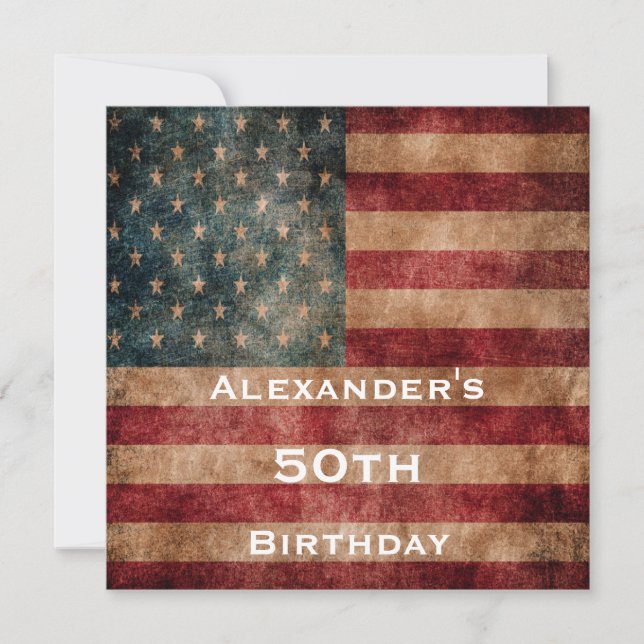 Vintage Grunge USA Stars & Stripes 50th Birthday Invitation (Front)