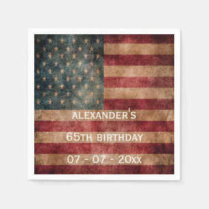 Vintage Grunge USA Stars & Stripes 65th Birthday Napkin