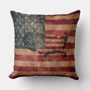 Vintage Grunge USA Stars & Stripes Flag and Map Cushion