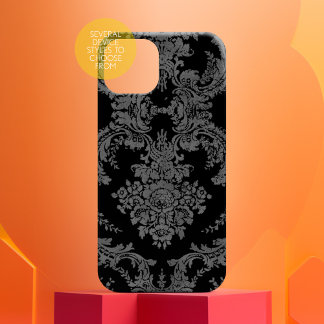 Vintage Grungy Damask Pattern - Grey and Black iPhone 15 Pro Max Case