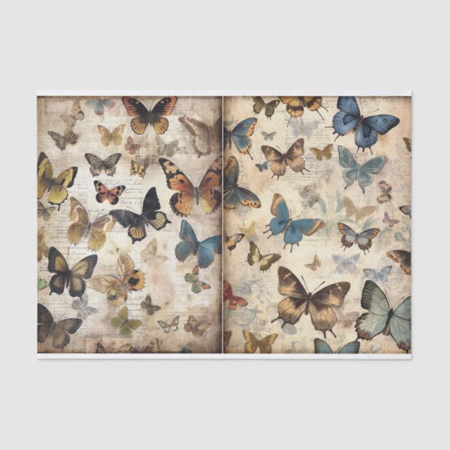 Vintage Grungy Distressed Butterflies -Two Pages  Tissue Paper (Front)
