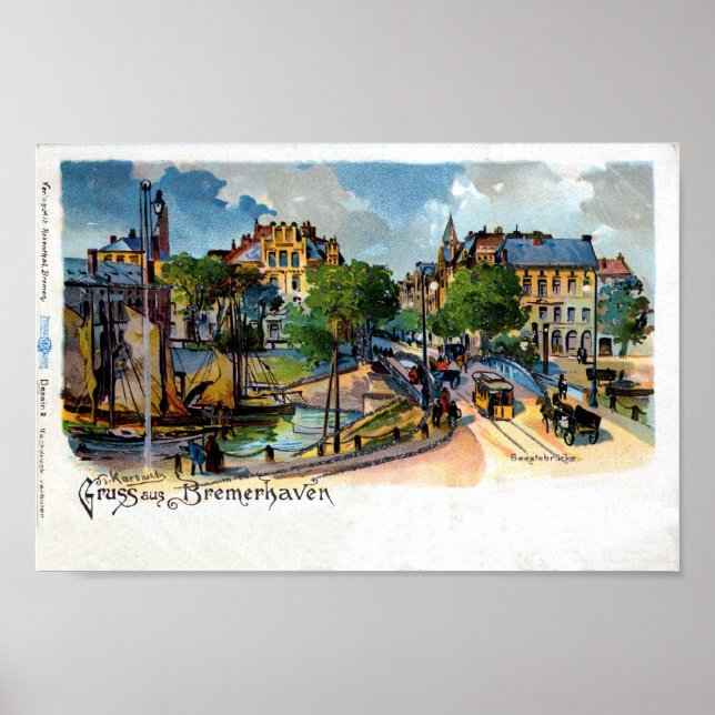 Vintage Gruss aus Bremerhaven (Geestebrücke) litho Poster (Front)