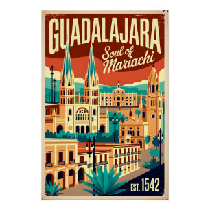 Vintage Guadalajara Mexico Soul of Mariachi Retro Poster