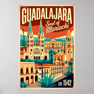 Vintage Guadalajara Mexico Soul of Mariachi Retro Poster
