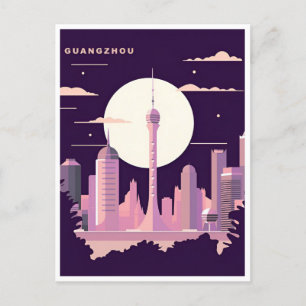 Vintage Guangzhou China chinese Travel watercolor Postcard