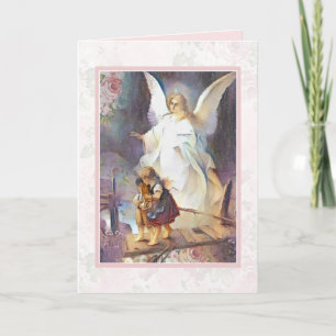 Vintage Guardian Angel Children Pink Roses Card