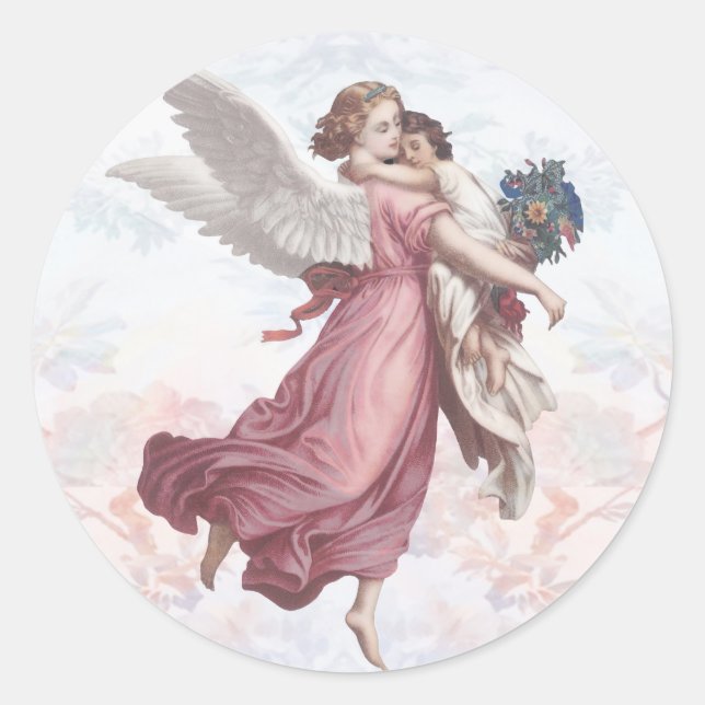 Vintage Guardian Angel Classic Round Sticker (Front)