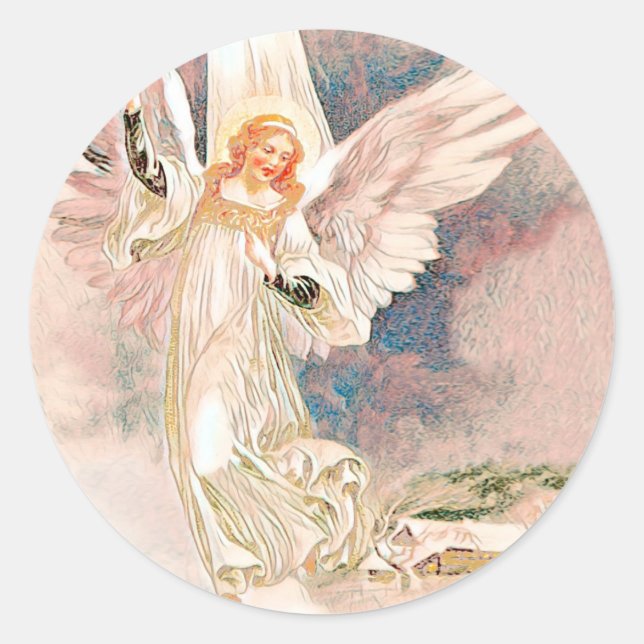 Vintage Guardian Angel Classic Round Sticker (Front)