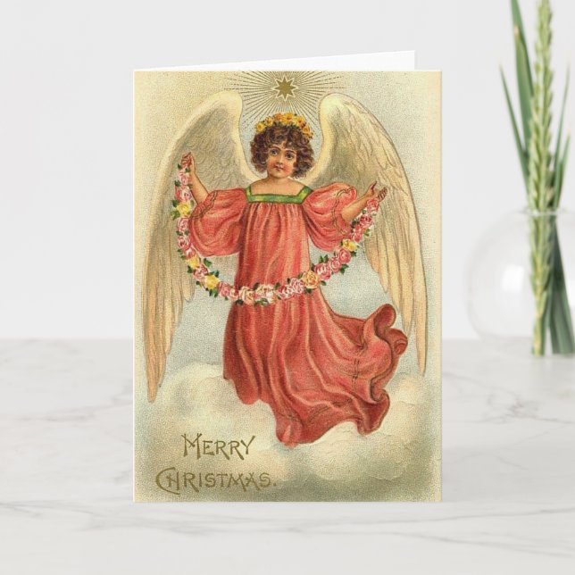 Vintage Guardian Angel Holiday Card (Front)