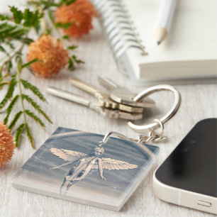 Vintage Guardian Angel Rainbow Art Key Ring