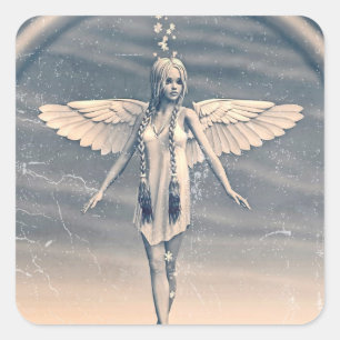 Vintage Guardian Angel Rainbow Art Square Sticker